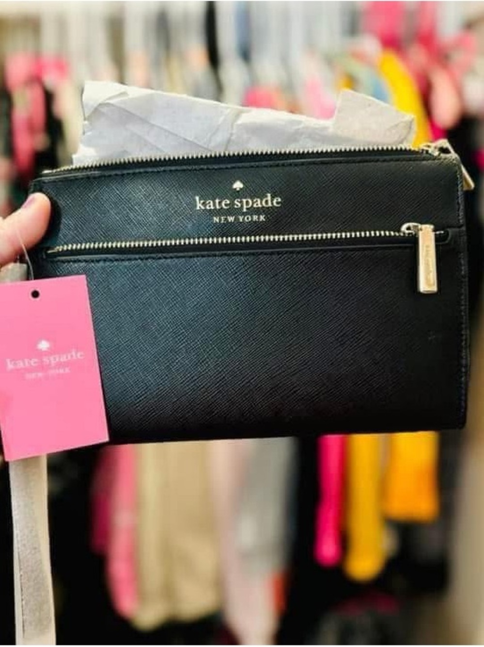 kate spade Black Saffiano Zip-Around Continental Wallet with Front Zip Pocket